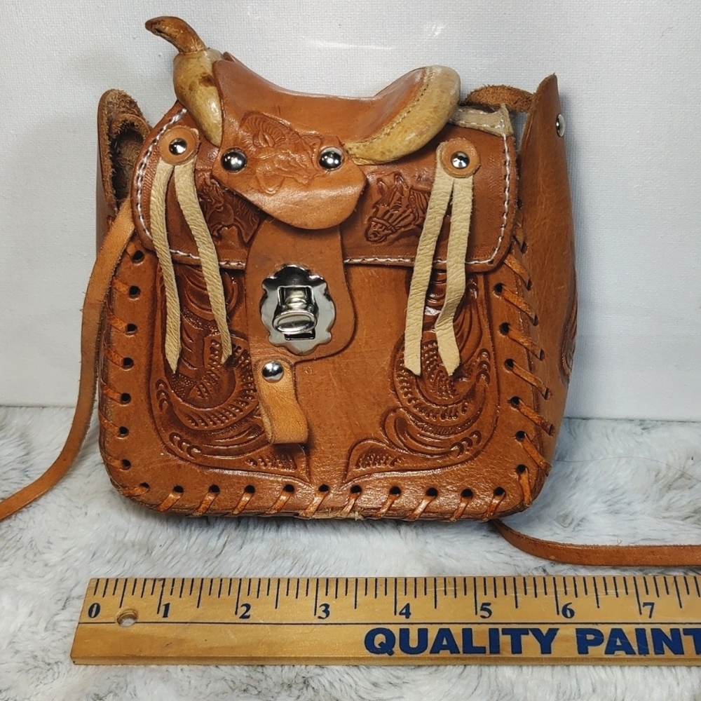 Handmade Sheepskin Leather Brown  Horse Saddle Bag. - Picture 15 of 16